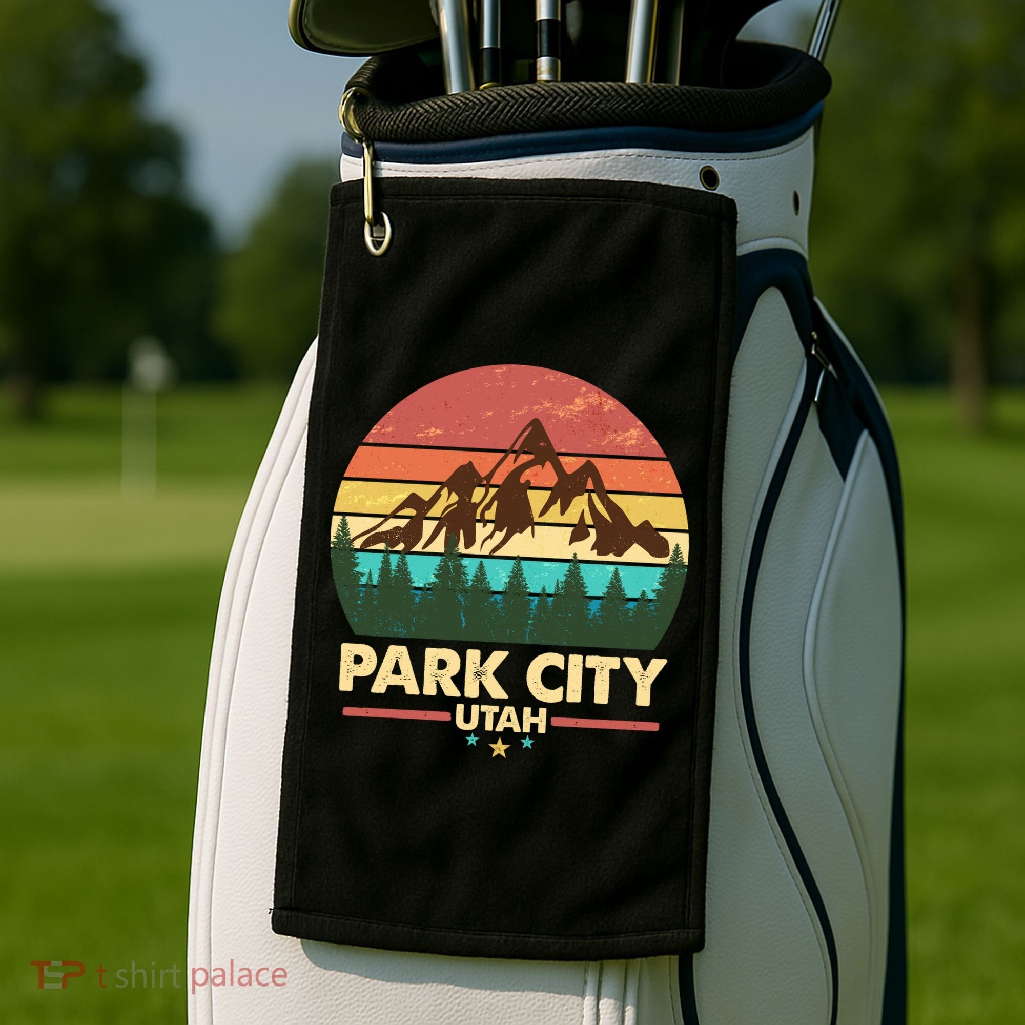 Retro Park City Utah Mountain Golf Towel