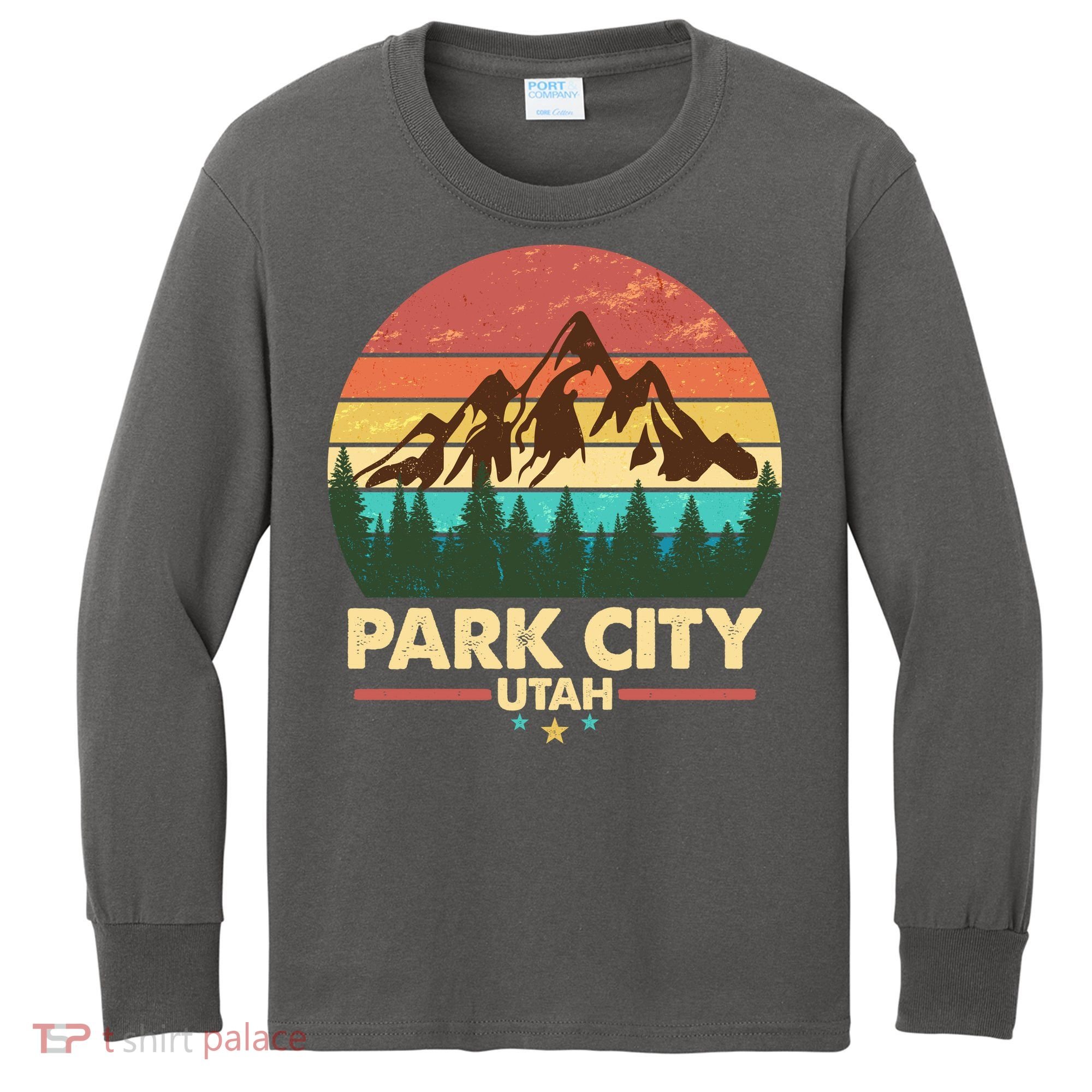 Retro Park City Utah Mountain Kids Long Sleeve Shirt
