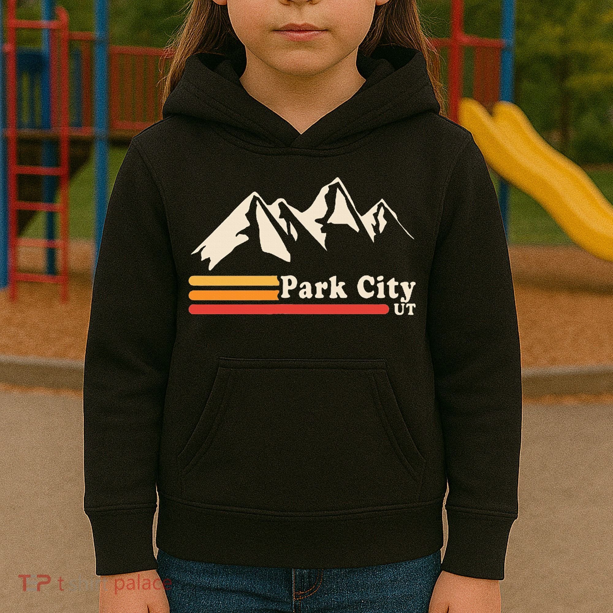 Retro Park City Utah Mountains Ski Kids Hoodie