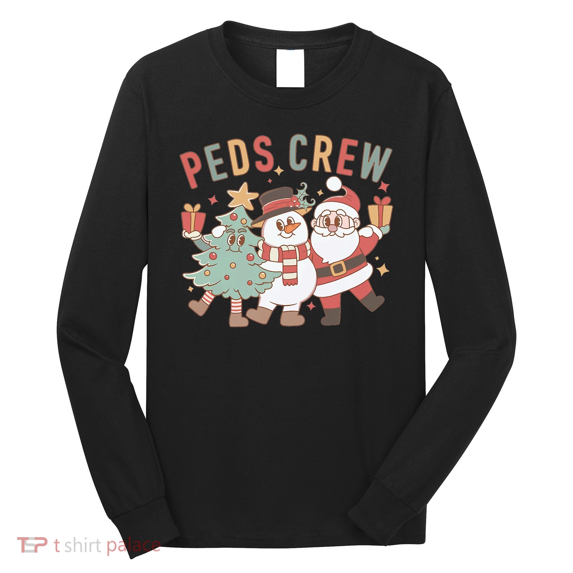 Retro Peds Crew Christmas Pediatric Nurse Nursing Group Long Sleeve Shirt