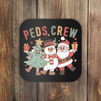 Retro Peds Crew Christmas Pediatric Nurse Nursing Group Coaster