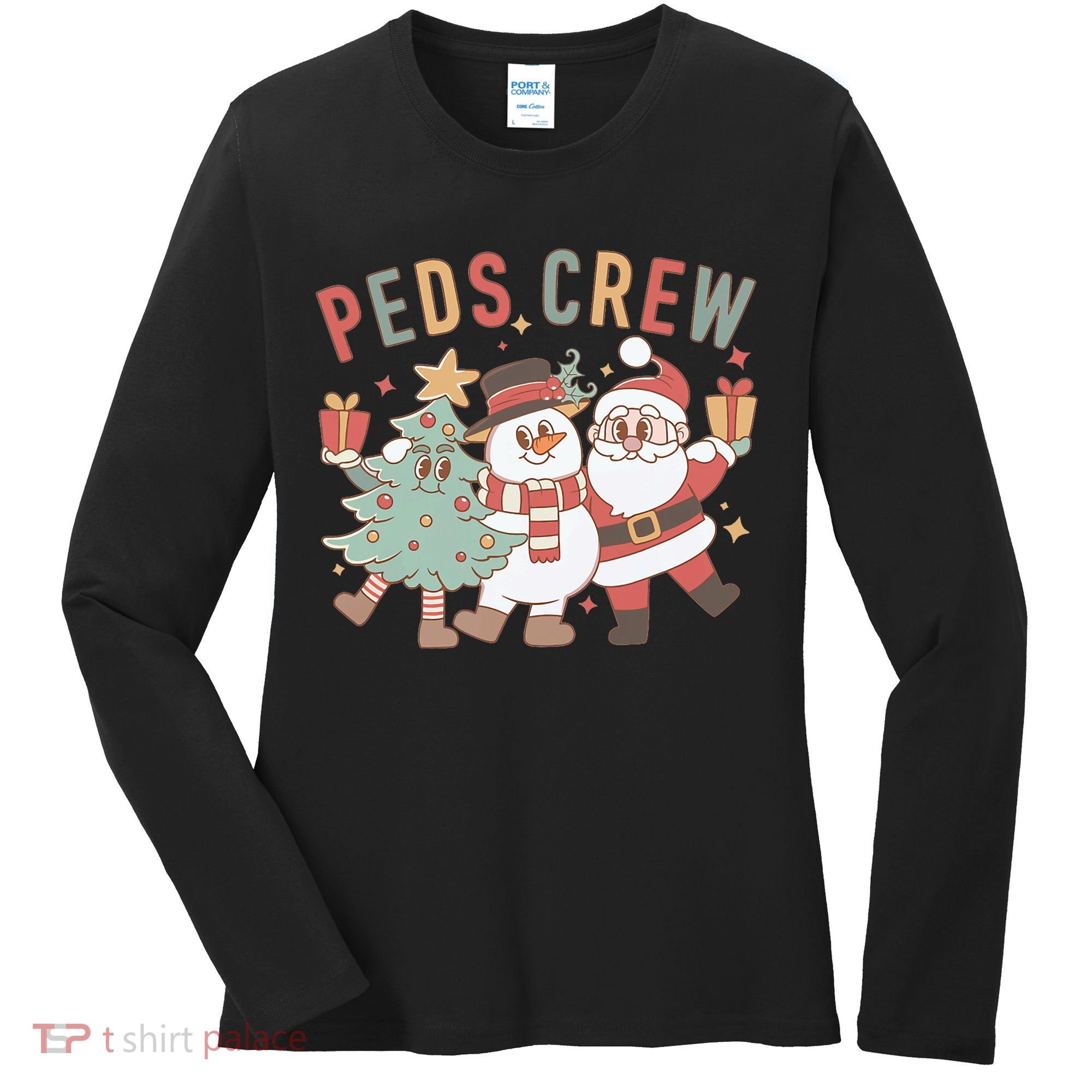 Retro Peds Crew Christmas Pediatric Nurse Nursing Group Women's Long Sleeve Shirt