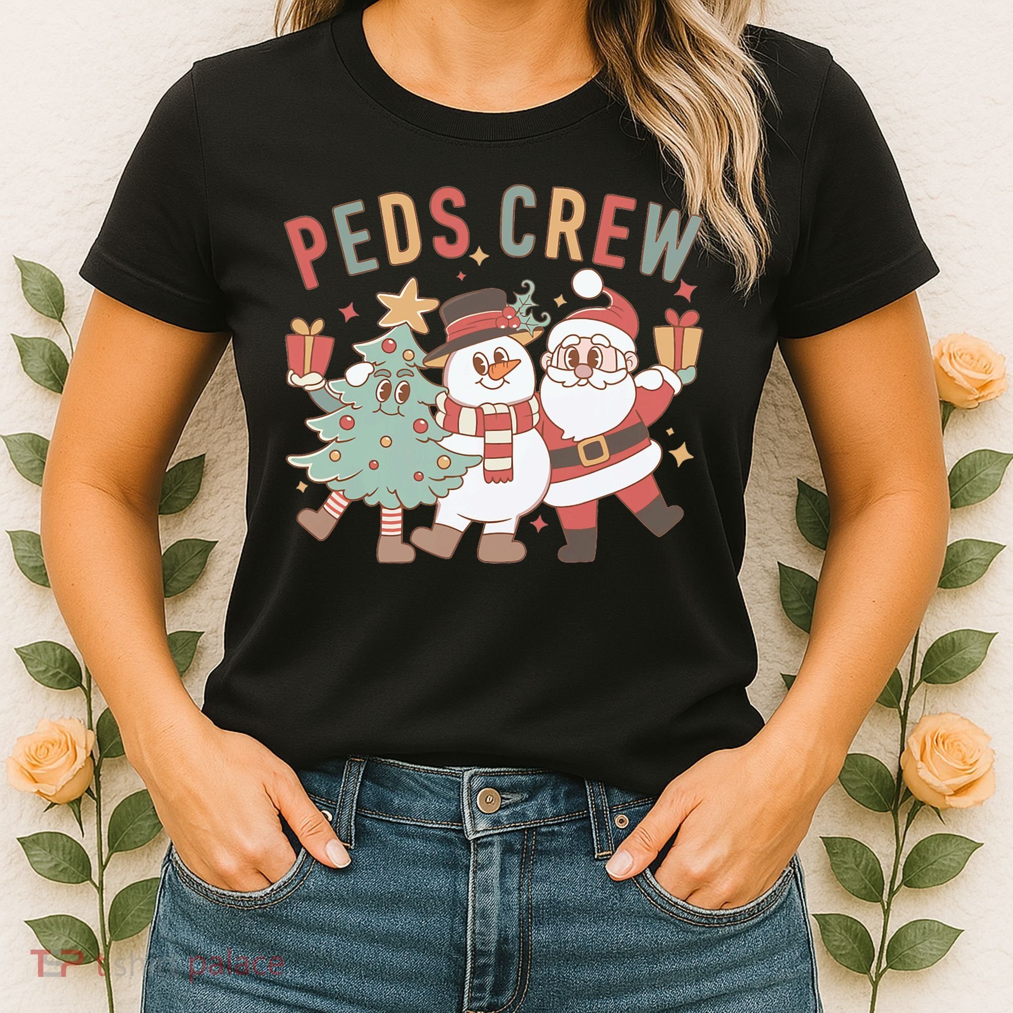 Retro Peds Crew Christmas Pediatric Nurse Nursing Group Women's T-Shirt
