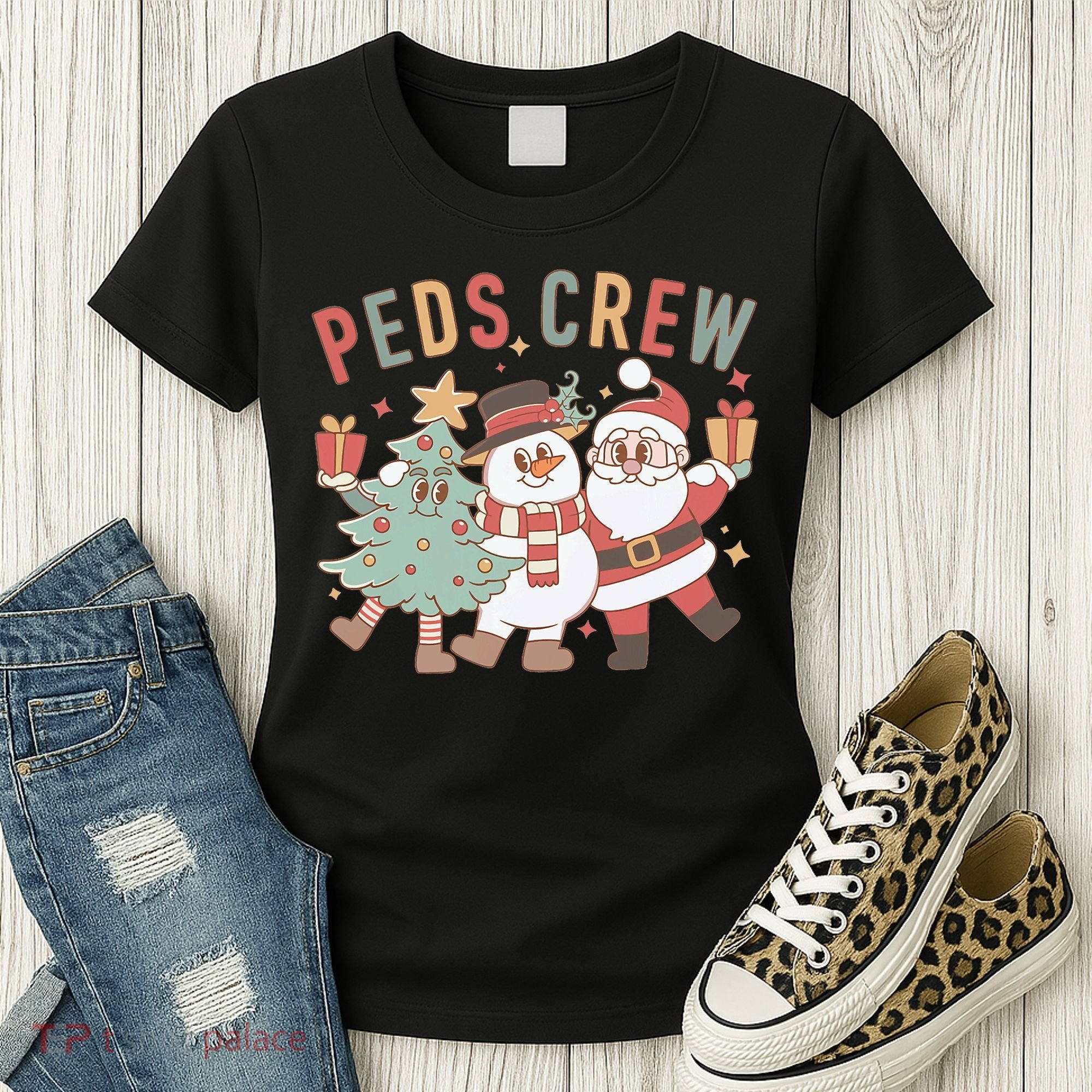 Retro Peds Crew Christmas Pediatric Nurse Nursing Group Women's T-Shirt
