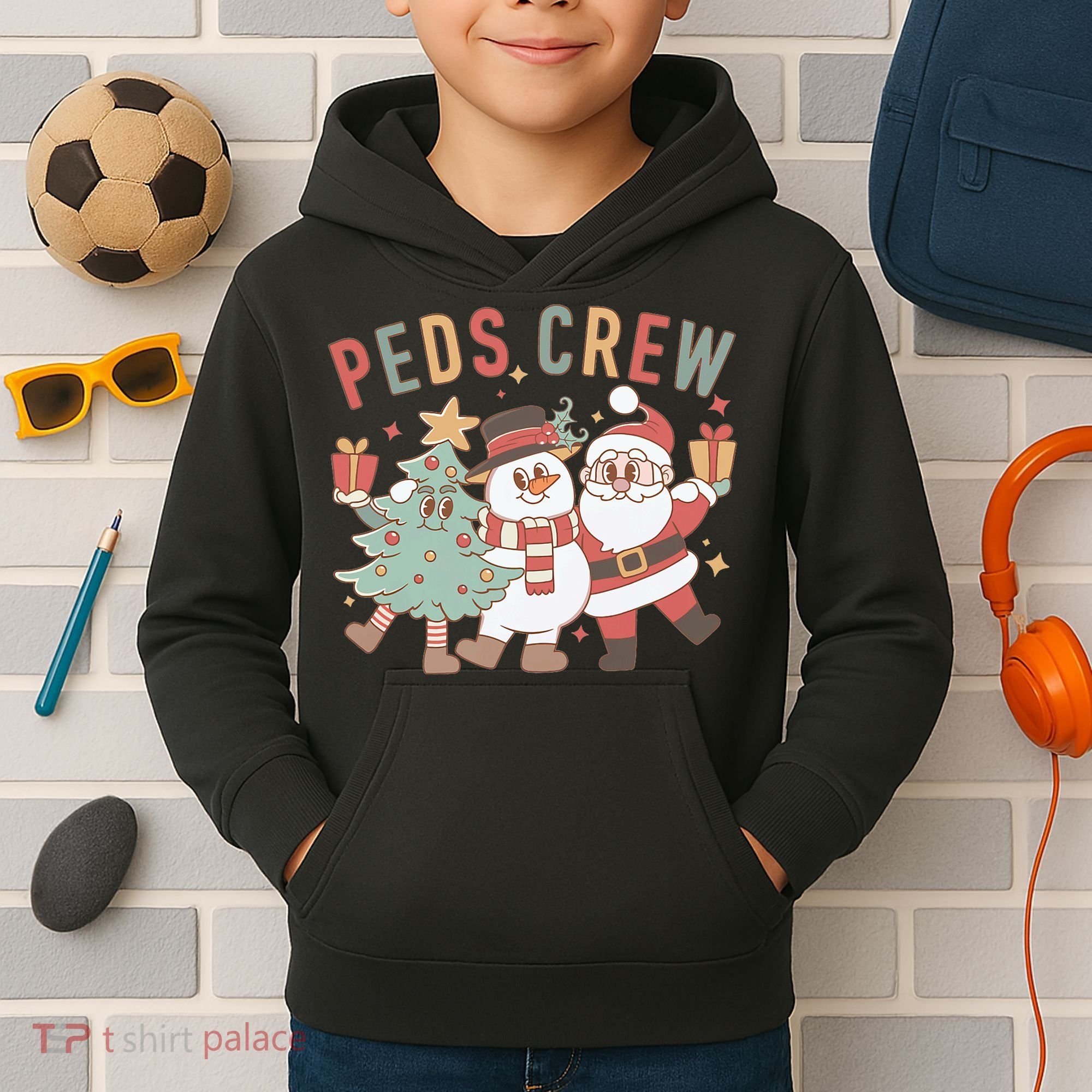 Retro Peds Crew Christmas Pediatric Nurse Nursing Group Kids Hoodie