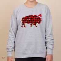 Red Plaid Christmas Lights Pajama Bison Animals Lover Gift Women's Sweatshirt thumb 0