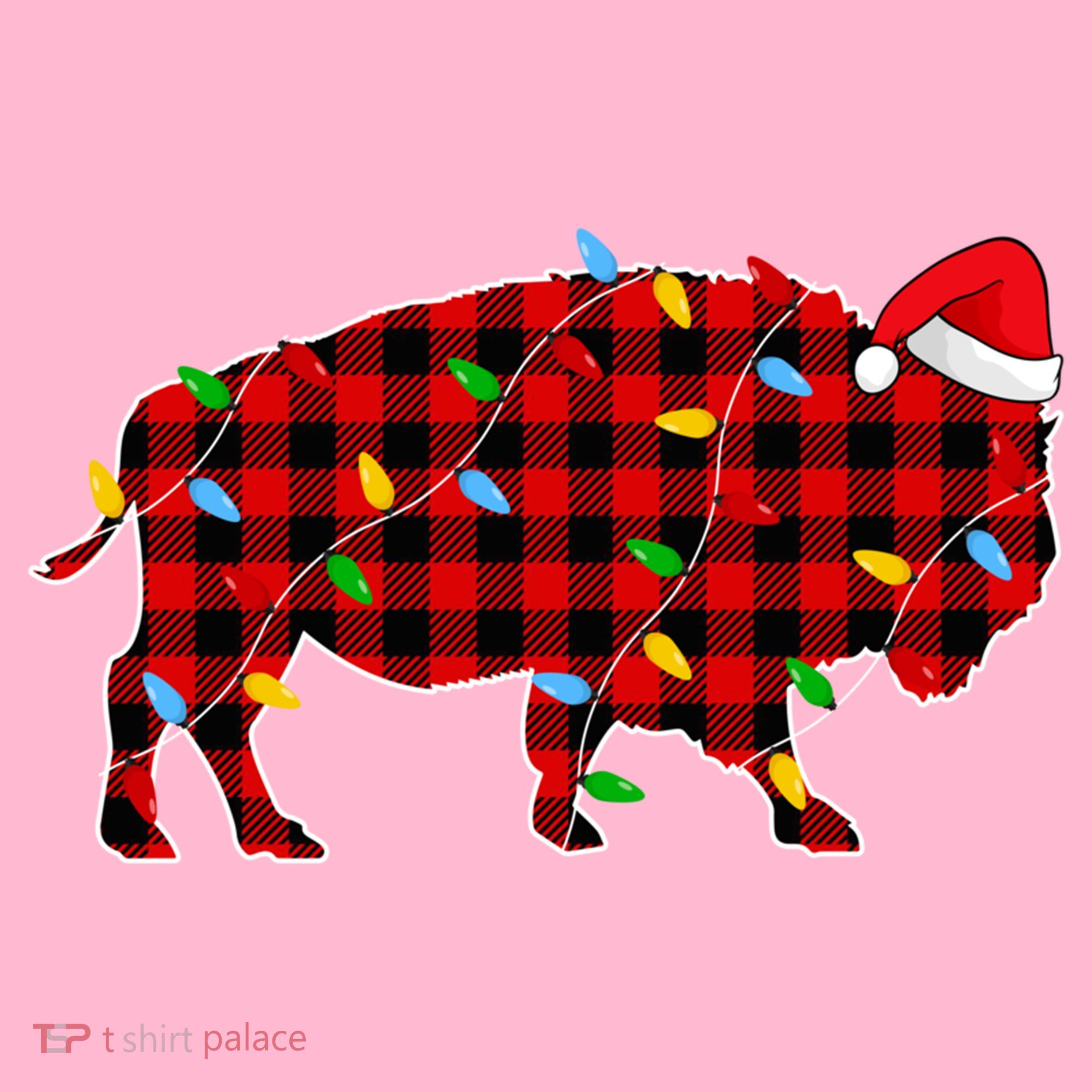 Red Plaid Christmas Lights Pajama Bison Animals Lover Gift Coaster