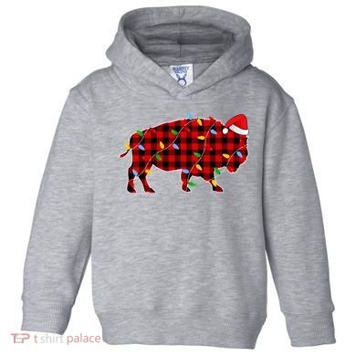 Red Plaid Christmas Lights Pajama Bison Animals Lover Gift Toddler Hoodie