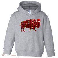 Red Plaid Christmas Lights Pajama Bison Animals Lover Gift Toddler Hoodie thumb 0