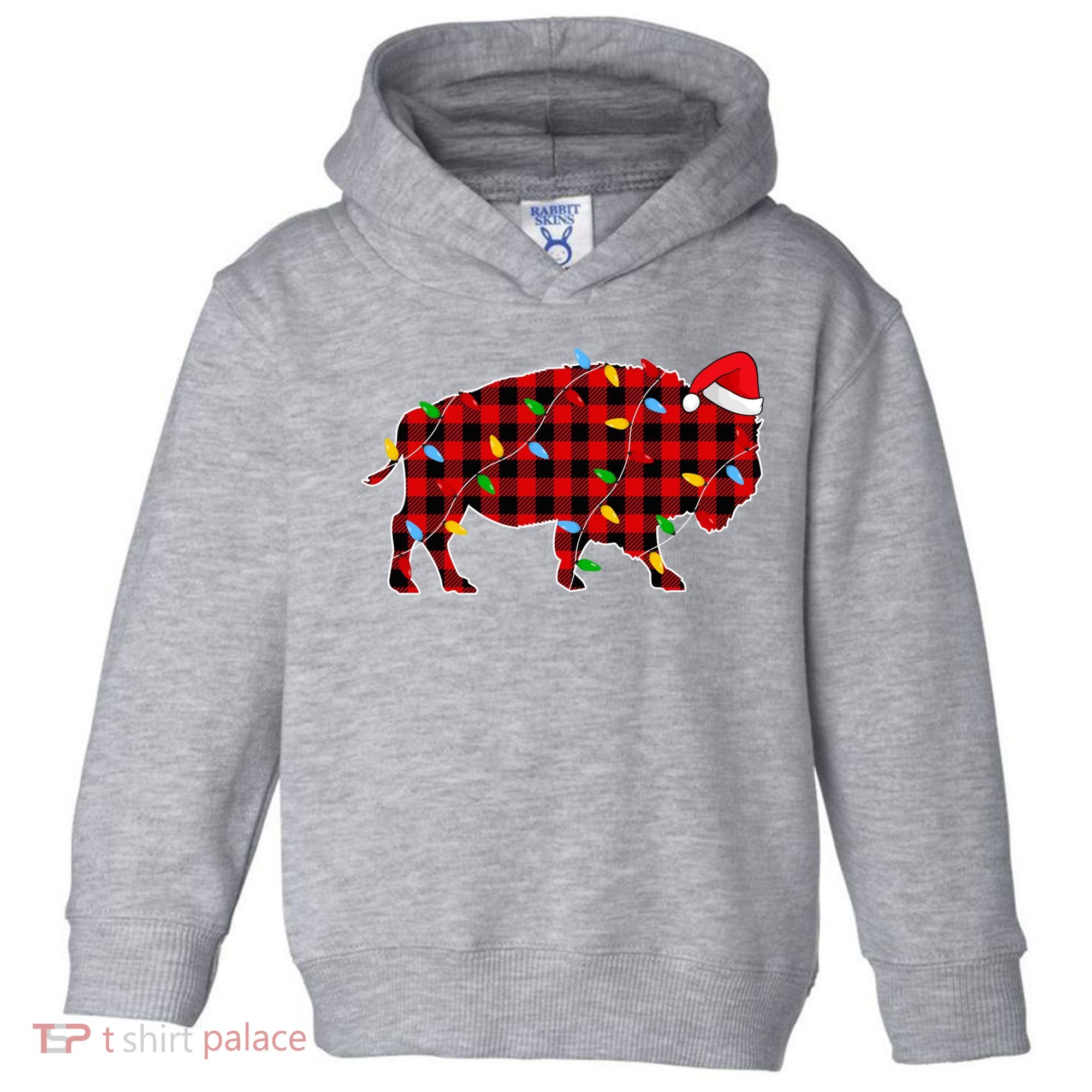 Red Plaid Christmas Lights Pajama Bison Animals Lover Gift Toddler Hoodie