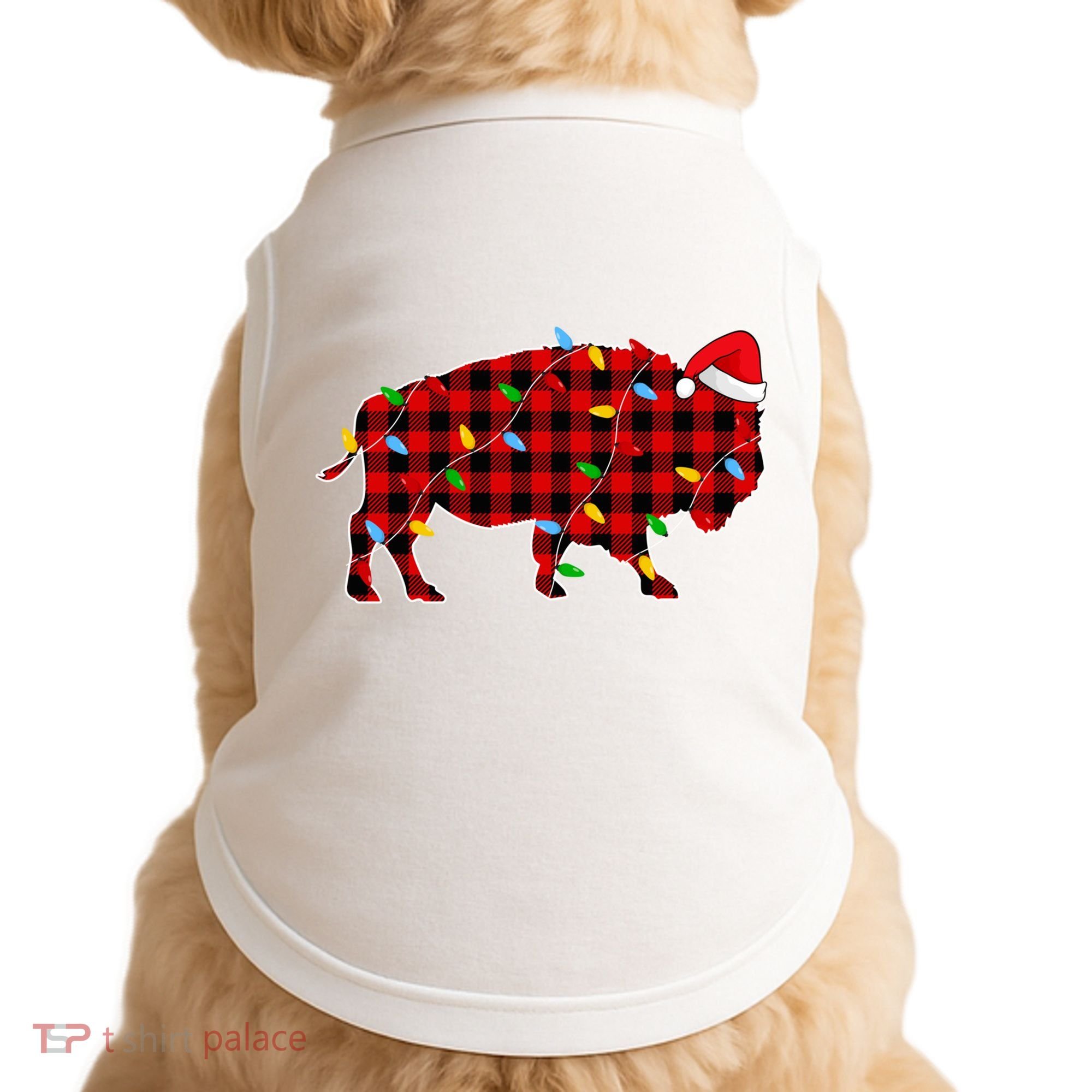 Red Plaid Christmas Lights Pajama Bison Animals Lover Gift Doggie Tank