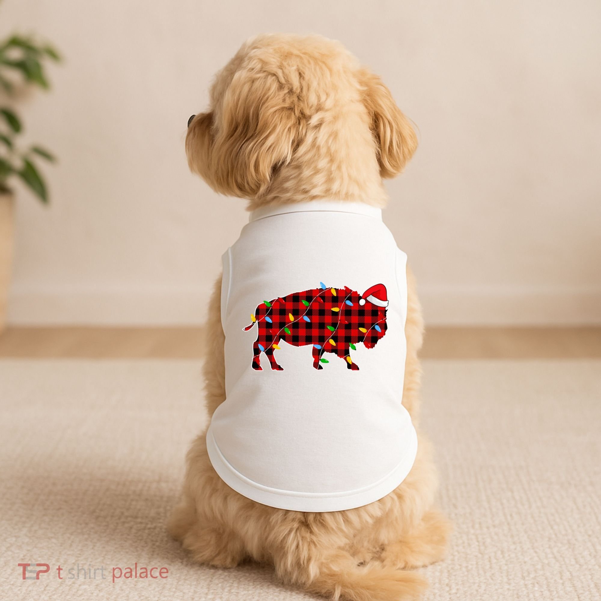 Red Plaid Christmas Lights Pajama Bison Animals Lover Gift Doggie Tank