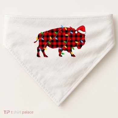Red Plaid Christmas Lights Pajama Bison Animals Lover Gift USA-Made Doggie Bandana