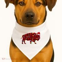 Red Plaid Christmas Lights Pajama Bison Animals Lover Gift USA-Made Doggie Bandana thumb 1