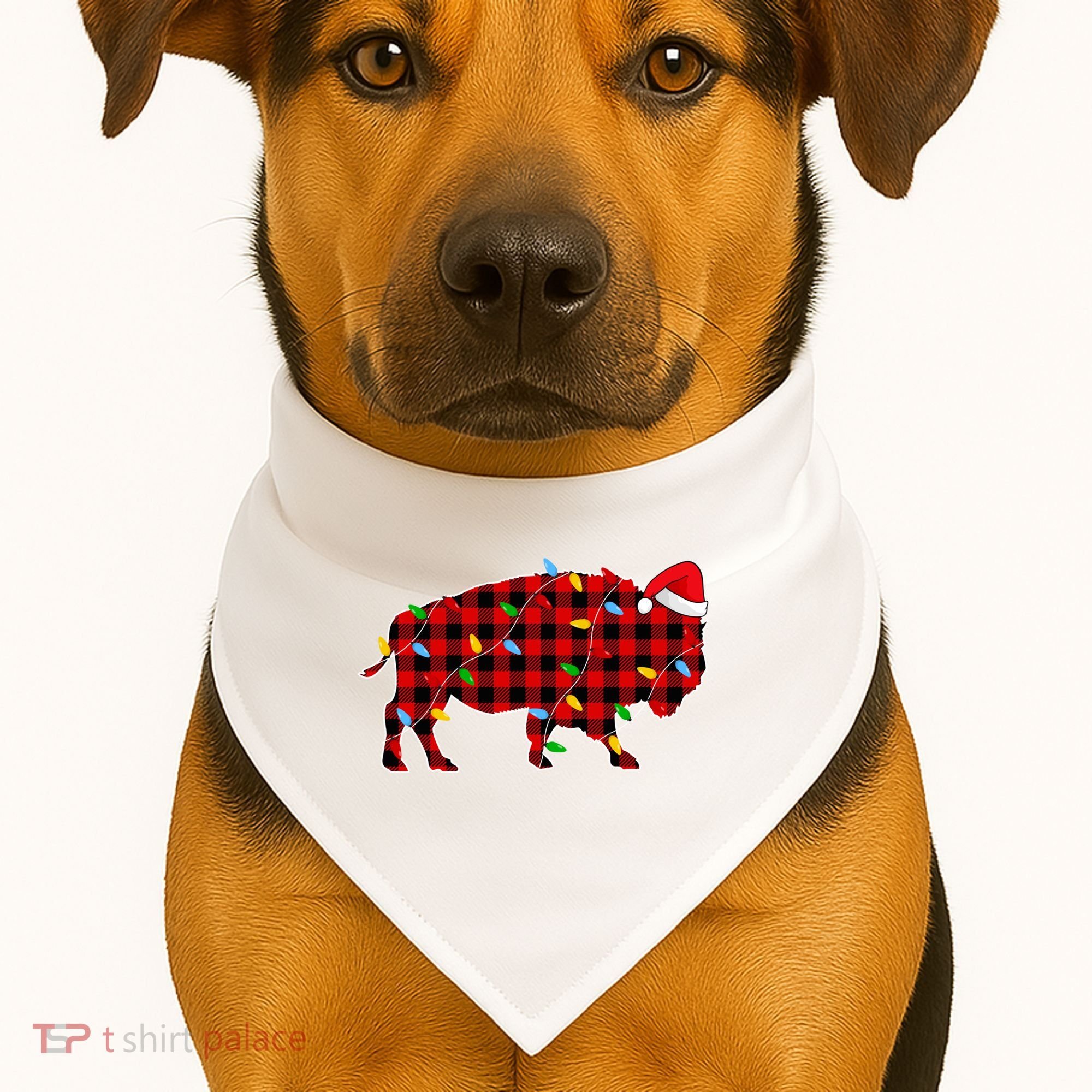 Red Plaid Christmas Lights Pajama Bison Animals Lover Gift USA-Made Doggie Bandana