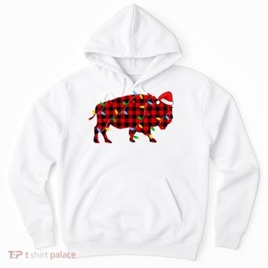 Red Plaid Christmas Lights Pajama Bison Animals Lover Gift Hoodie