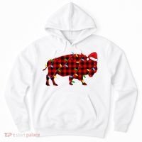 Red Plaid Christmas Lights Pajama Bison Animals Lover Gift Hoodie thumb 0