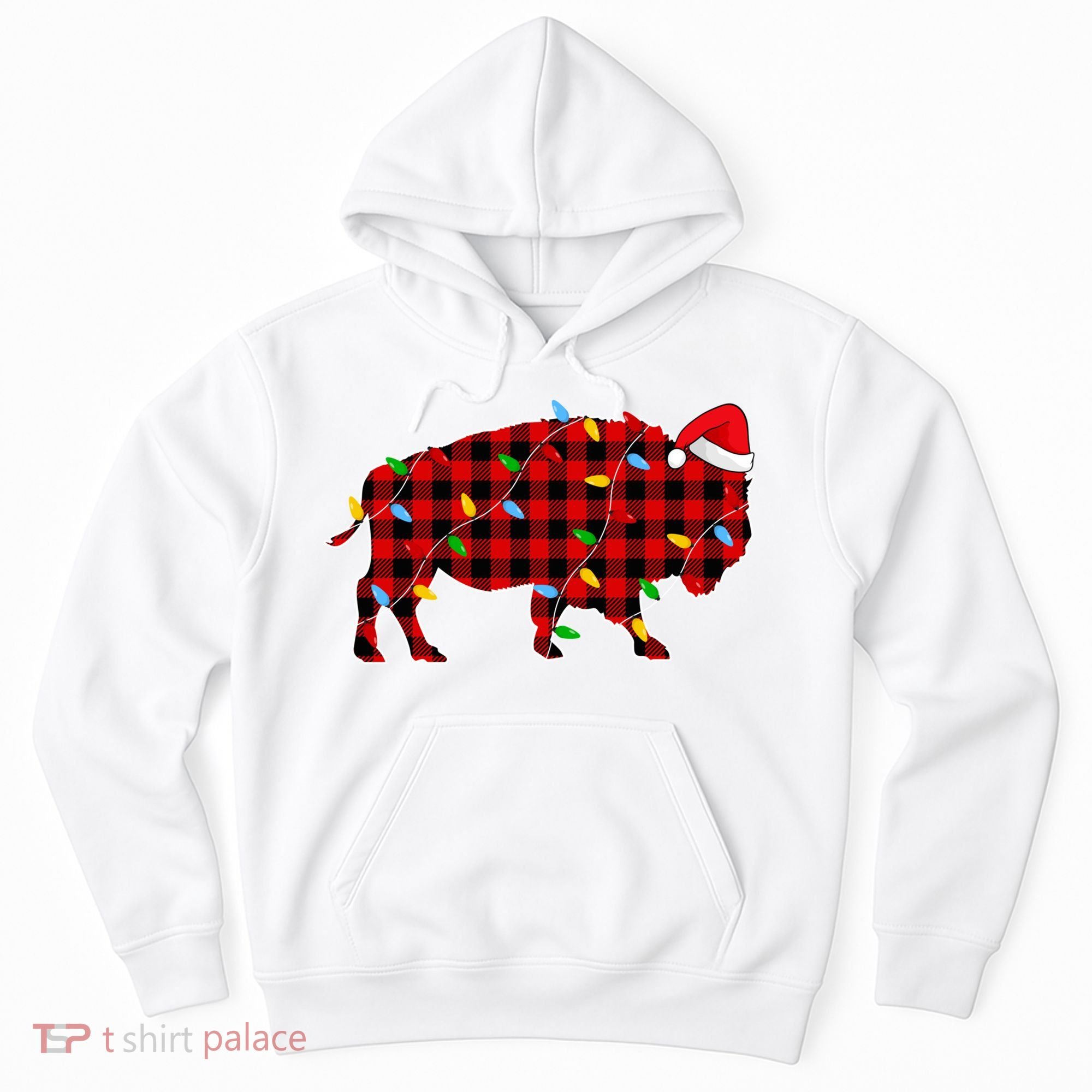 Red Plaid Christmas Lights Pajama Bison Animals Lover Gift Hoodie