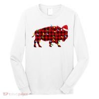 Red Plaid Christmas Lights Pajama Bison Animals Lover Gift Long Sleeve Shirt thumb 0