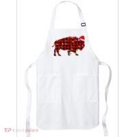 Red Plaid Christmas Lights Pajama Bison Animals Lover Gift Apron thumb 0