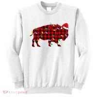 Red Plaid Christmas Lights Pajama Bison Animals Lover Gift Sweatshirt thumb 0