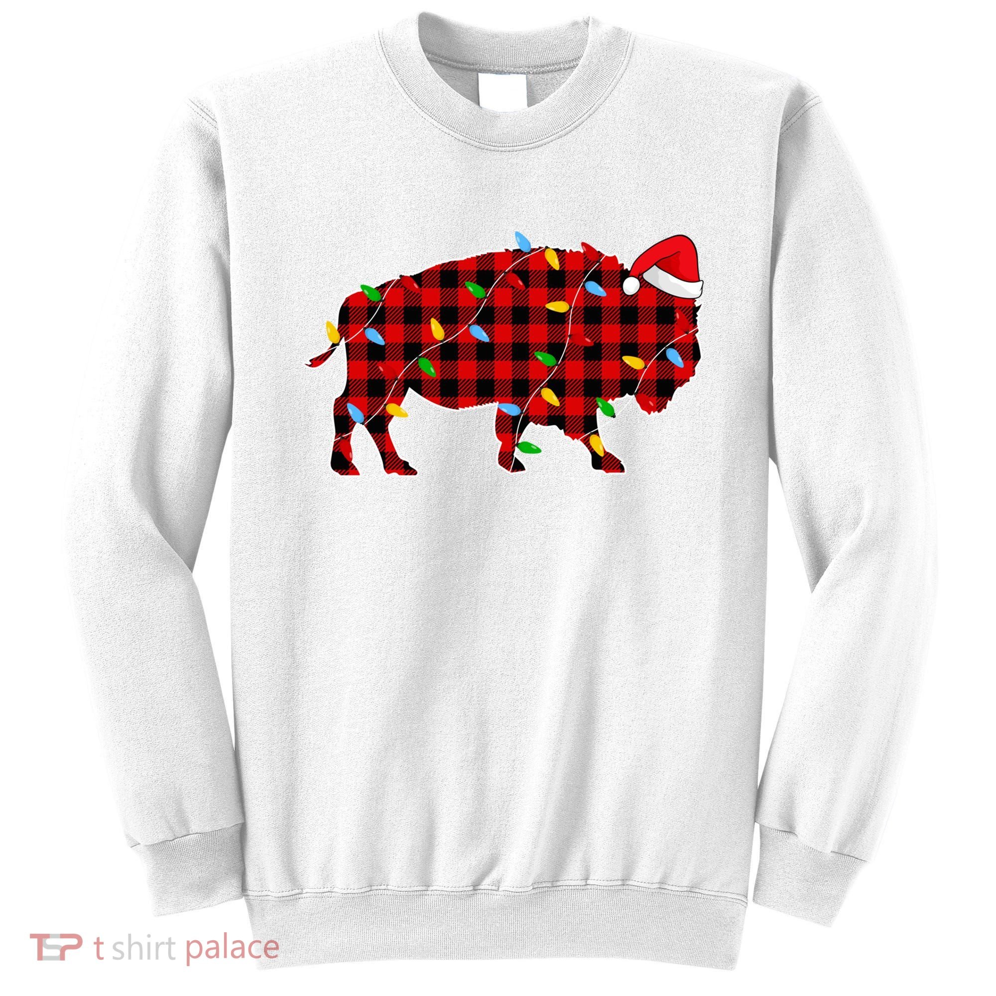 Red Plaid Christmas Lights Pajama Bison Animals Lover Gift Sweatshirt