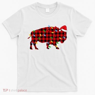 Red Plaid Christmas Lights Pajama Bison Animals Lover Gift T-Shirt