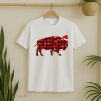 Red Plaid Christmas Lights Pajama Bison Animals Lover Gift T-Shirt thumb 2