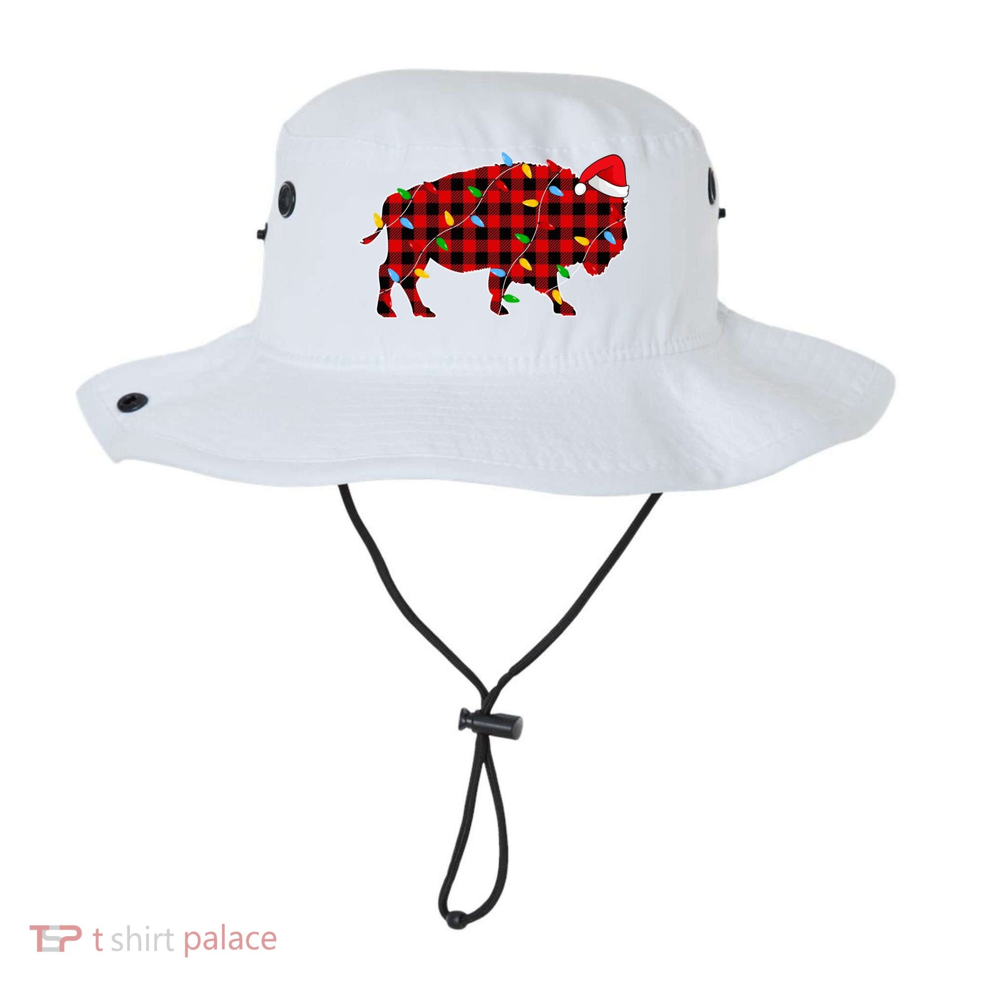 Red Plaid Christmas Lights Pajama Bison Animals Lover Gift Bucket Hat