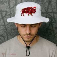 Red Plaid Christmas Lights Pajama Bison Animals Lover Gift Bucket Hat thumb 2