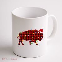 Red Plaid Christmas Lights Pajama Bison Animals Lover Gift Coffee Mug thumb 1