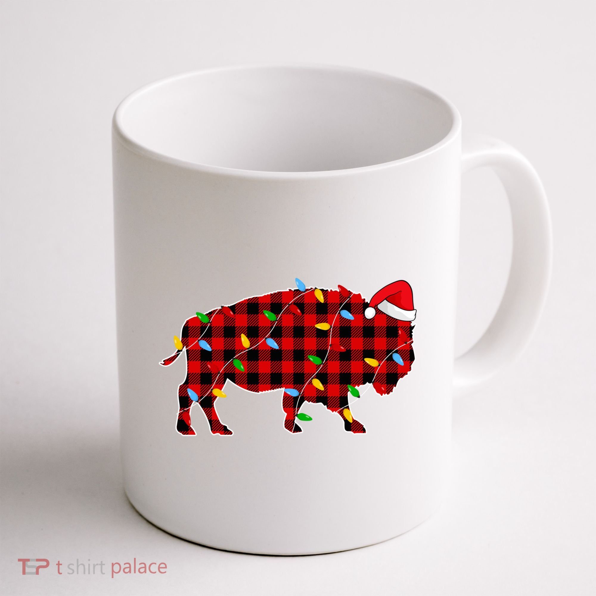 Red Plaid Christmas Lights Pajama Bison Animals Lover Gift Coffee Mug