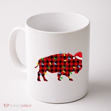 Red Plaid Christmas Lights Pajama Bison Animals Lover Gift Coffee Mug