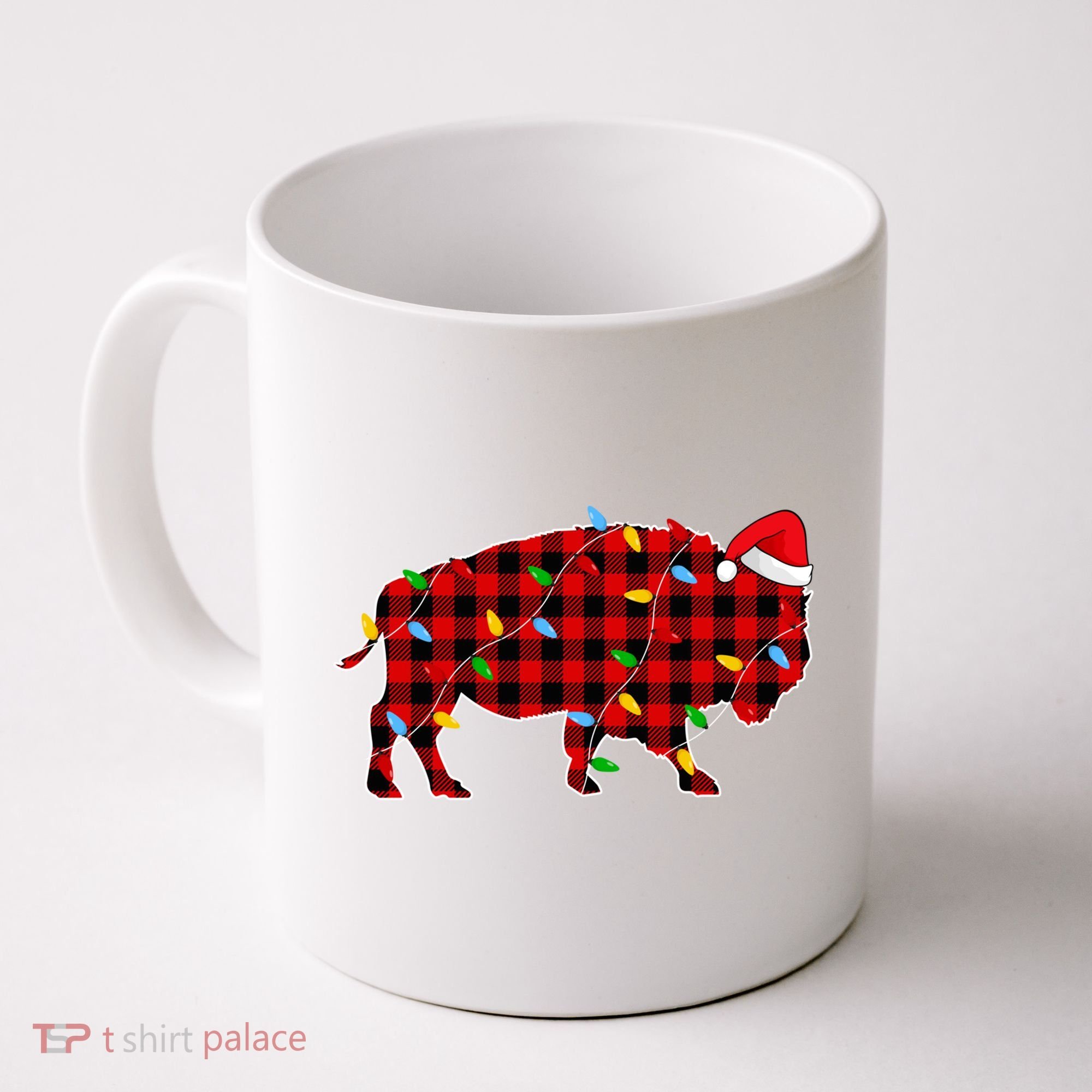 Red Plaid Christmas Lights Pajama Bison Animals Lover Gift Coffee Mug