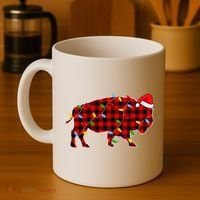 Red Plaid Christmas Lights Pajama Bison Animals Lover Gift Coffee Mug thumb 4