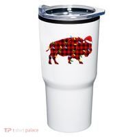 Red Plaid Christmas Lights Pajama Bison Animals Lover Gift Tumbler thumb 0