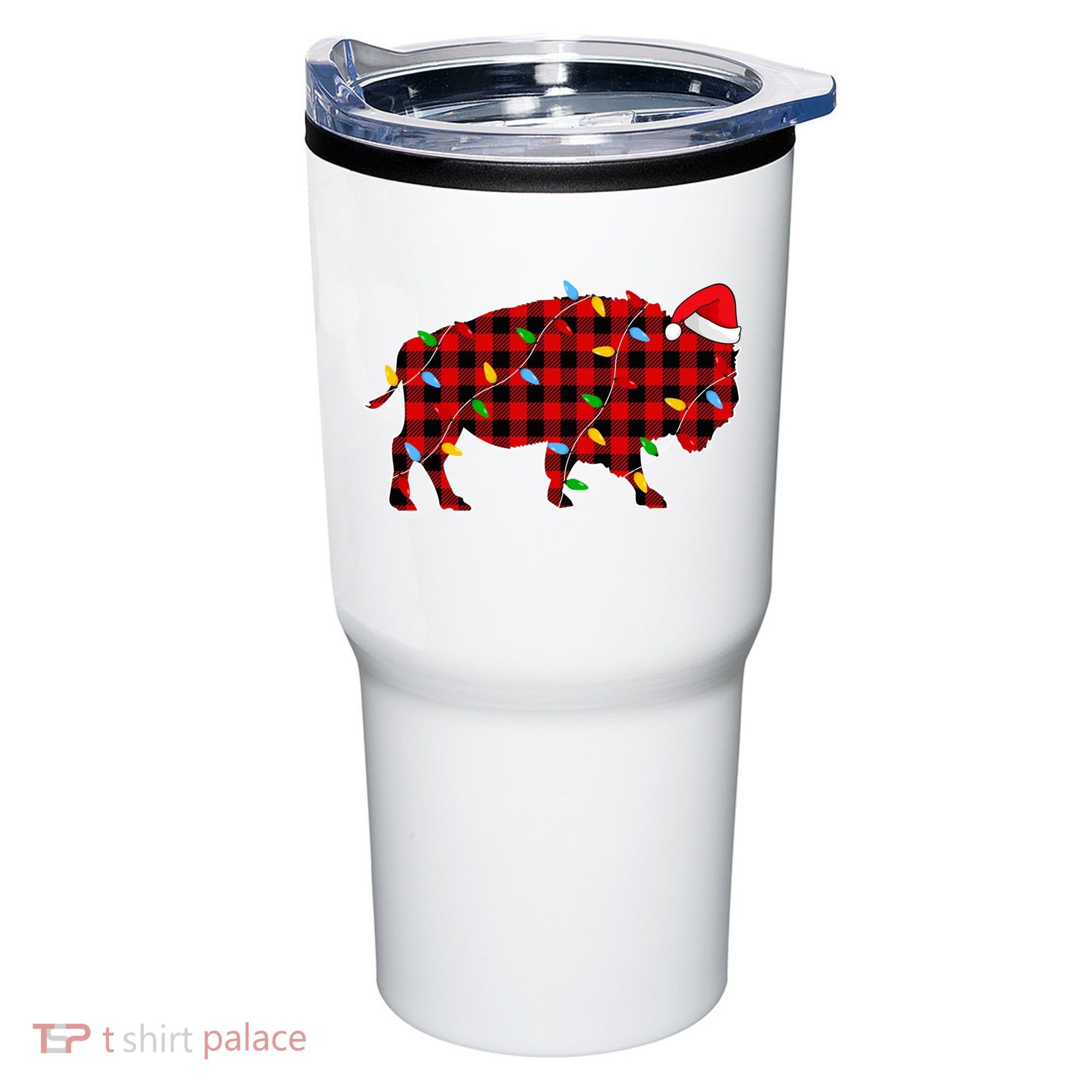 Red Plaid Christmas Lights Pajama Bison Animals Lover Gift Tumbler