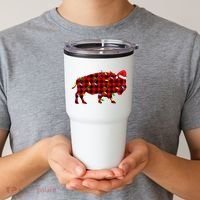 Red Plaid Christmas Lights Pajama Bison Animals Lover Gift Tumbler thumb 2