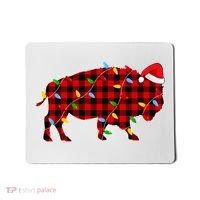 Red Plaid Christmas Lights Pajama Bison Animals Lover Gift Mousepad thumb 0