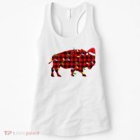 Red Plaid Christmas Lights Pajama Bison Animals Lover Gift Women's Tank Top thumb 0