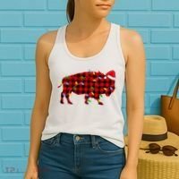 Red Plaid Christmas Lights Pajama Bison Animals Lover Gift Women's Tank Top thumb 2