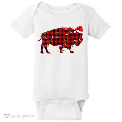 Red Plaid Christmas Lights Pajama Bison Animals Lover Gift Baby Bodysuit
