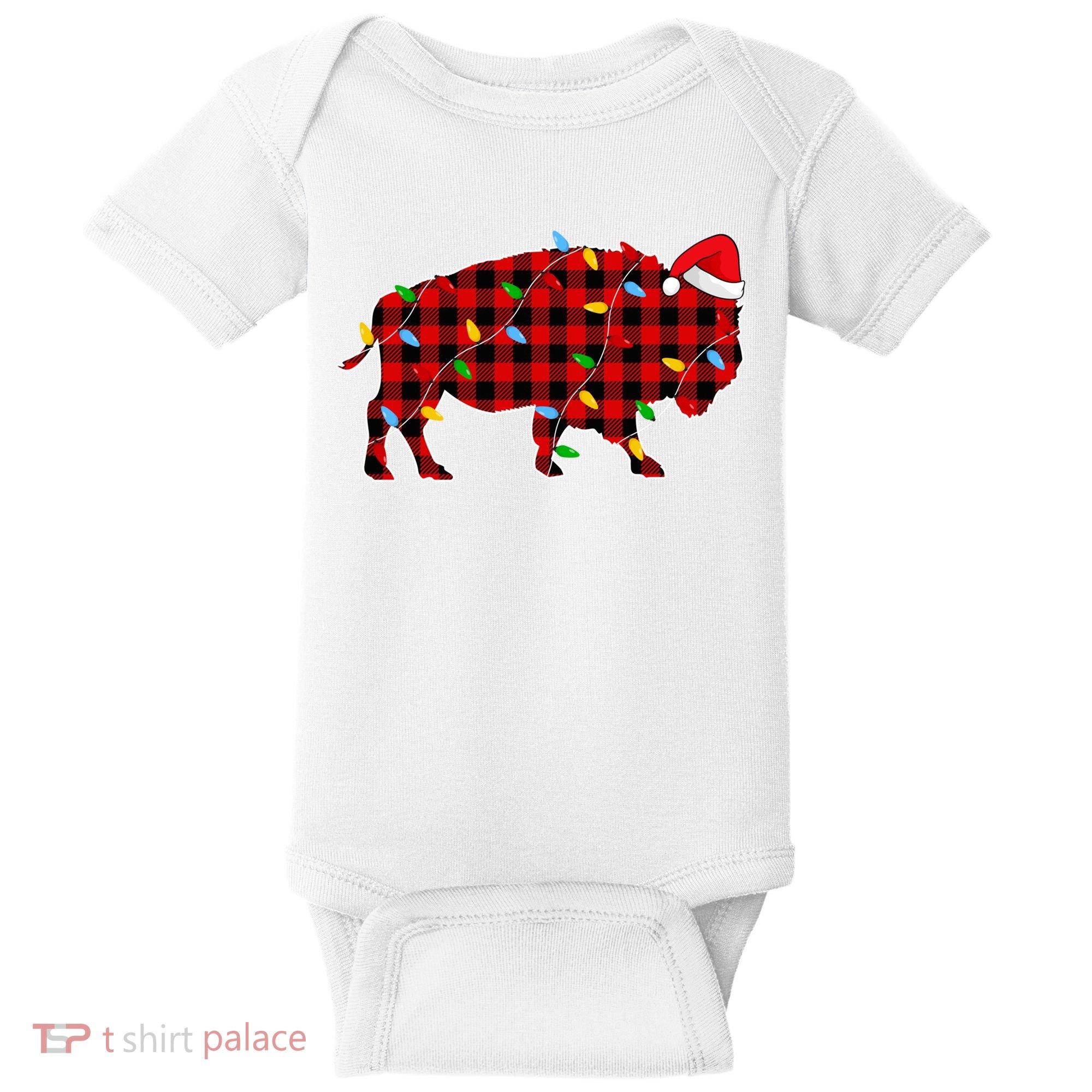 Red Plaid Christmas Lights Pajama Bison Animals Lover Gift Baby Bodysuit