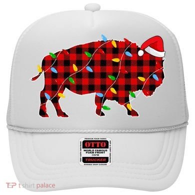 Red Plaid Christmas Lights Pajama Bison Animals Lover Gift Hat