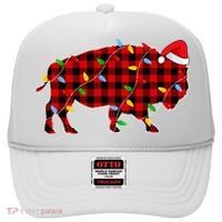Red Plaid Christmas Lights Pajama Bison Animals Lover Gift Hat thumb 0