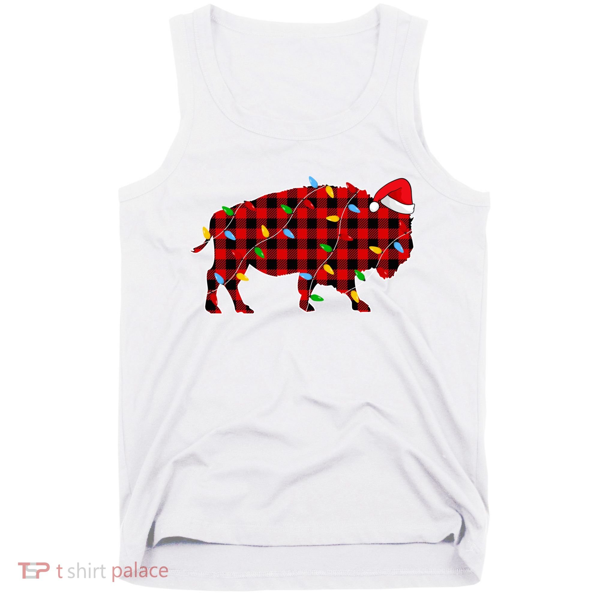 Red Plaid Christmas Lights Pajama Bison Animals Lover Gift Tank Top