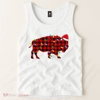 Red Plaid Christmas Lights Pajama Bison Animals Lover Gift Tank Top thumb 2