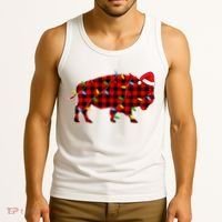 Red Plaid Christmas Lights Pajama Bison Animals Lover Gift Tank Top thumb 3