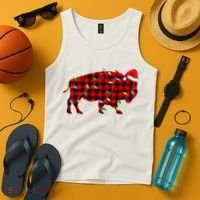 Red Plaid Christmas Lights Pajama Bison Animals Lover Gift Tank Top thumb 4