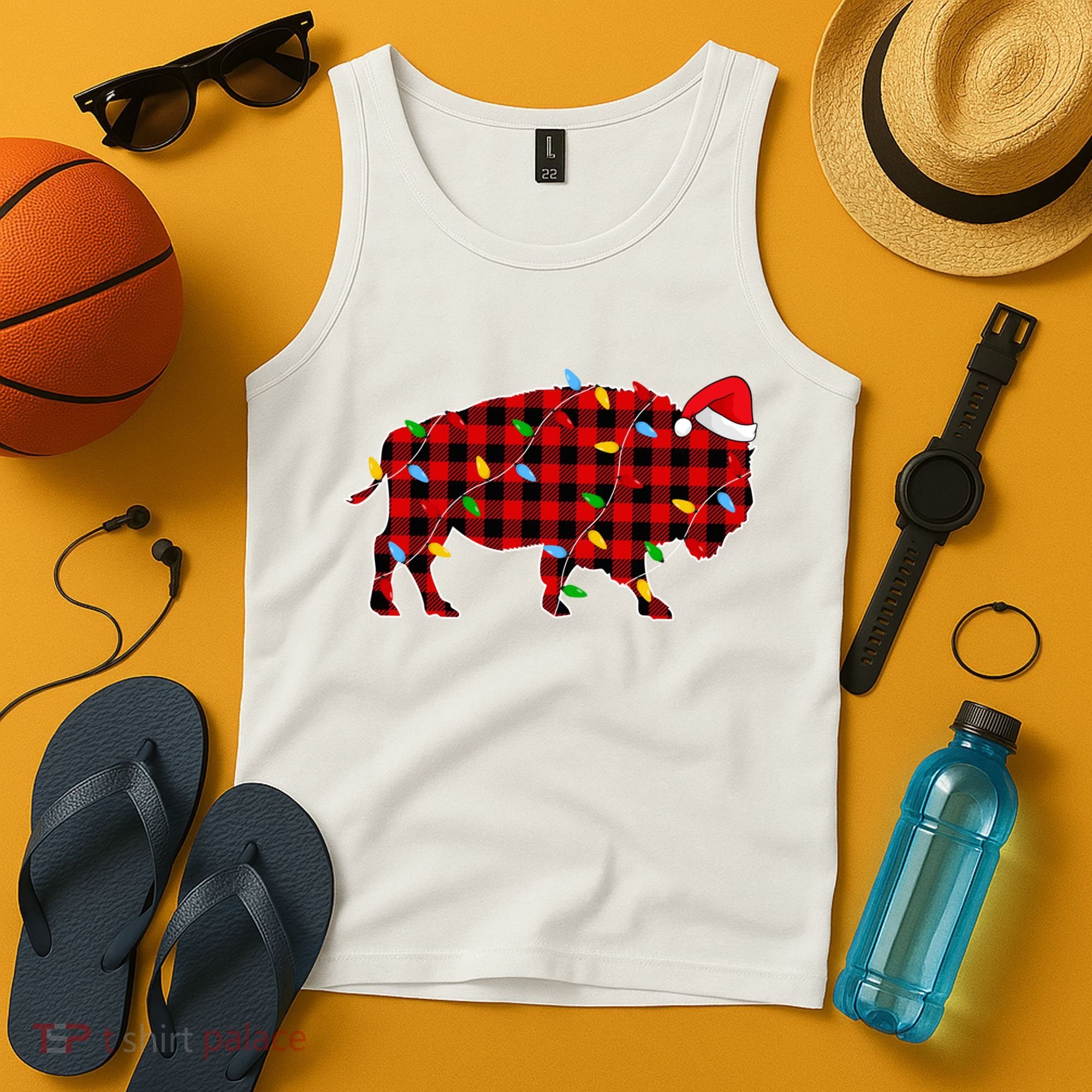 Red Plaid Christmas Lights Pajama Bison Animals Lover Gift Tank Top